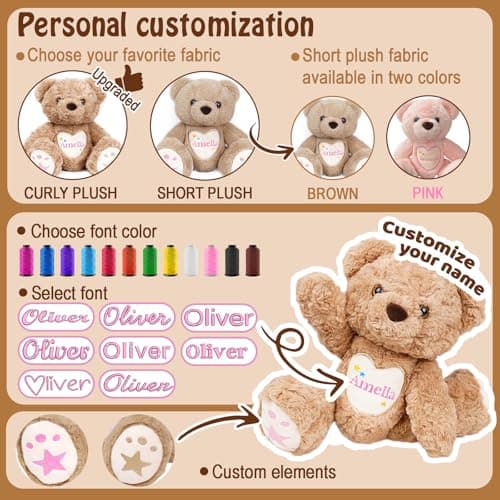 Custom Embroidered Plush Bear with Name, Personalized Baby Plush Toys, Personalized Teddy Bear Stuffed Animal, 1-14 Year Old Girl Toys, Easter Birthday Gifts for Baby Girls Boys Toddlers Newborn - Thumbnail 4