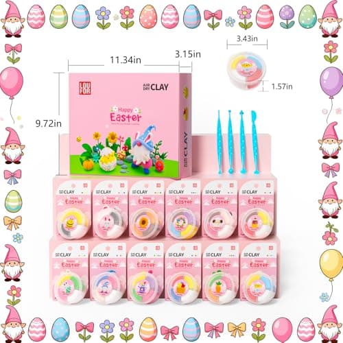Loufor Air Dry Clay Kits Easter - Modeling Clay for Kids, Ultra Light & Soft, Safe & Non-Toxic, 12 Boxes Model Magic Clay with Sculpting Tools und Tutorials, DIY Creative Arts und Crafts Toys Gifts - Thumbnail 6
