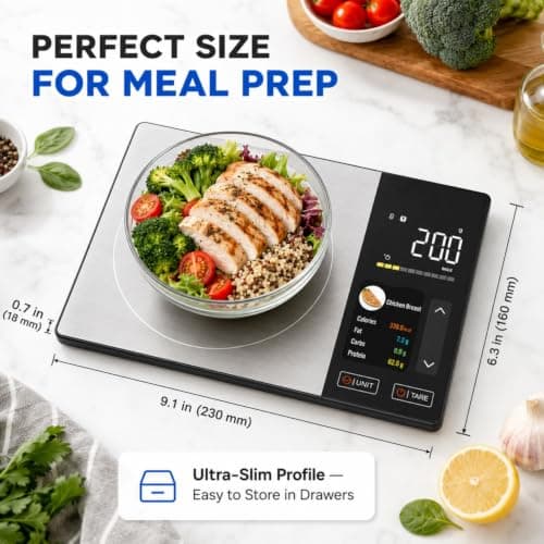 WARMKEY Smart Nutrition Food Scale with TFT Display & App for Daily Reports,Tracks Calories/Fat/Carbs/Protein,1g Precision, 5kg/11lb,50 Built-in Foods 24 Nutrients,Digital Kitchen Scale for Meal Prep - Thumbnail 2