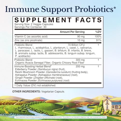 Vitalitown Probiotics 70 Billion CFU, Immune Support Probiotics Supplement, 15 Clinical-Strength Strains, with Vitamin C, Zinc, Elderberry & Echinacea, Digestive Health, 60 Vegan Capsules, Non-GMO - Thumbnail 2