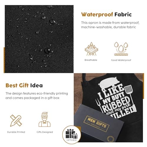 JDNFYGX Funny BBQ Apron Gifts for Men, Hilarious Grill Chef Apron with Pockets, Adjustable Cooking Apron - Birthday & Fathers Day Gift for Dad Husband Brother Boyfriend Grandpa - Thumbnail 3