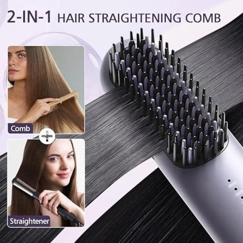 Cordless Hair Straightener Brush, 2 in 1 Curling & Straightening Brush with 200 Million Negative Ions, Mini Travel Hot Straightener Comb for Women, Fast Heating & Dual Voltage - Thumbnail 3