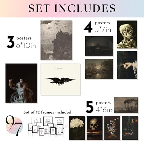 97 Decor Dark Academia Decor For Bedroom - Gothic Home Decor Aesthetic, Moody Dark Academia Wall Art, Vintage Halloween Posters For Room Aesthetic, Spooky Gothic Pictures Goth Decorations (UNFRAMED) - Thumbnail 2