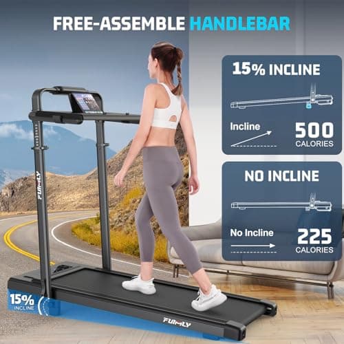 FUNMILY Upgrade Walking Pad Treadmill with 12% Incline & Handle Bar, 3.5HP Foldable Treadmills for Home Small, Under Desk Compact Walking Pad 400+lb Capacity, Shock Absorption - Thumbnail 2