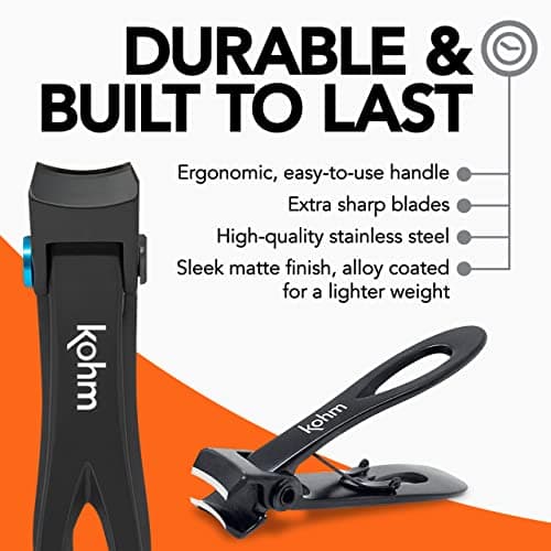 KOHM Nail Clippers for Thick Nails - Heavy Duty, Sharp Wide Mouth Professional Fingernail and Toenail Clippers for Men, Women & Seniors, Black - Thumbnail 3