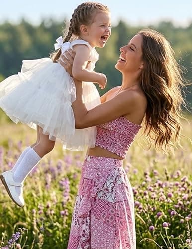 Angashion Women's 2 Piece Dress Floral Crop Top Maxi Skirt Set Outfit Dress with Pockets 2501 Pink Small - Thumbnail 6