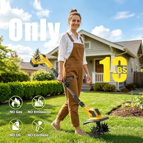 21V Cordless Garden Tiller with 8.0Ah Battery (2×4.0Ah + Charger) – 360RPM, 9" Tilling Width & 8.6" Depth, SK5 Steel Blades, 3 Adjustable Height Settings for Garden, Raised Beds & Lawn - Thumbnail 3