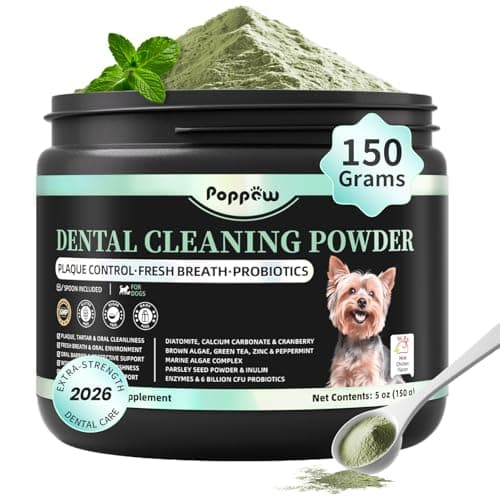 POPPAW Dog Dental Powder – Teeth Cleaning Powder with 6B CFU Probiotics, Enzymes & Antioxidants, Plaque & Tartar Off, Fresh Breath Support, 75 Days, Mint Chicken Flavor, No Brushing Oral Care - Image 1