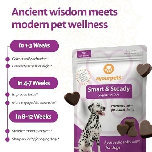 Ayourpets Senior Dog Brain & Cognitive Support Chews – Memory, Focus & Mental Clarity with Brahmi, Ashwagandha & Omega-3 – Ayurvedic Herbal Formula – Fish Flavor – 90 Count - Thumbnail 3
