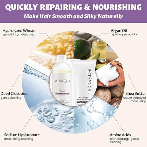BOTANQUIL Moroccan Shampoo and Conditioner Set with Argan Oil, Shea Butter & Hyaluronic Acid Plant Based Gentle Cleansing for Dry, Damaged Hair, Hair Hydrating Anti Frizz- Floral Scent - Thumbnail 3