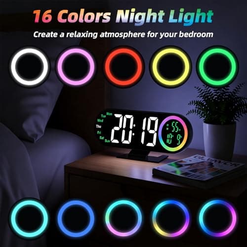 Digital Alarm Clocks with 16 Night Light, Loud Alarm Clock for Heavy Sleepers Adults Teens Kids Seniors, 3 Brightness 2 Alarm Mirror and LED Big Display Clocks for Bedside, Desk, Bedrooms Living Room - Thumbnail 2