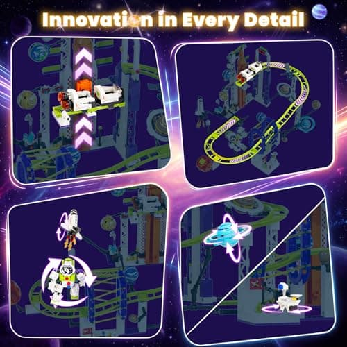Glikid Space Roller Coaster Building Toy, 1104 PCS Universe Adventure Park Set with Light Up Solar System, Rockets, Satellites, STEM Educational and Home Decor Gifts for Kids, Teens & Adults, Ages 8+ - Thumbnail 4