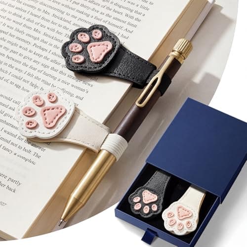 2Pcs Magnetic Bookmarks with Gift Box Magnetic Pen Holder for Notebook Cat Book Marks Clip Gift for Book Lover Readers Cute PU Leather Bookmark for Women, Paw (White+Black) - Image 1