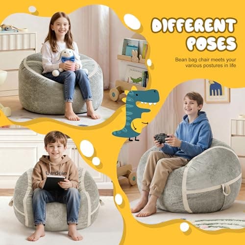 Homguava 2FT Bean Bag Chair Giant Bean Bag Chairs for Adults with Memory Foam Filled,Beanbag Chair with Soft Faux Fur Cover,Comfy Bean Bag Sofa Lounger for Living Room,Game Room,Bedroom - Thumbnail 6