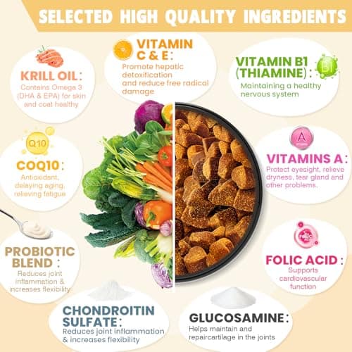 24-in-1 Dog Vitamins and Supplements 200 Ct Dogs Multivitamin Chewable Contain Chondroitin Probiotics Omega-3 Glucosamine for Dogs Skin Coat Heart Joint Gut Liver Brain Eyes Immune Support - Chicken - Thumbnail 3