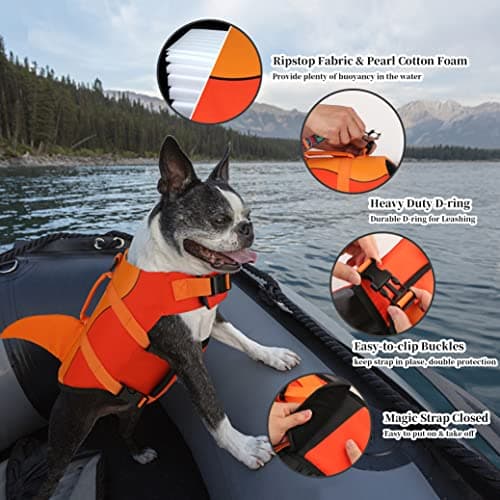 Dogcheer Dog Life Jacket, Cute Shark Dog Life Vest for Swimming Boating with Superior Buoyancy & Rescue Handle, Adjustable Puppy Floating Swim Vest for Small Medium Large Dogs - Orange, XL - Thumbnail 4