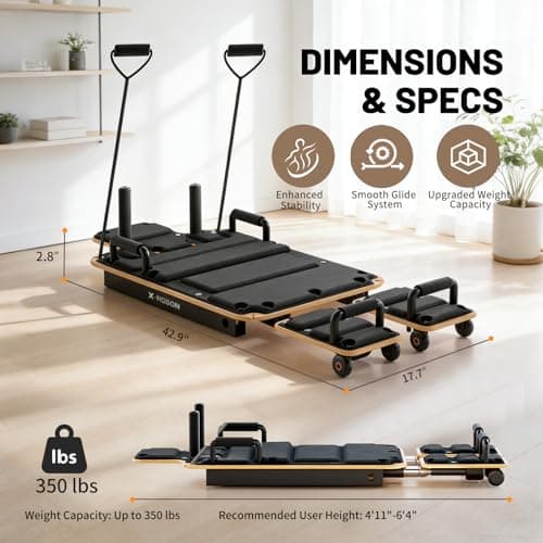 X-HOBON Pilates Board, Portable Pilates Reformer Board for Home, Full-Body Sliding Workout Board with Resistance Bands & Handles, Space-Saving, Up to 350 lbs - Thumbnail 3