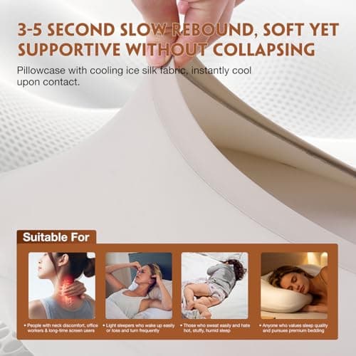 zomeyome Slow Rebound Memory Foam Pillow, Zero Pressure Neck Support Pillow for Side Back Stomach Sleepers, Breathable Comfort Bed Pillow for Pain Relief Sleeping - Thumbnail 3