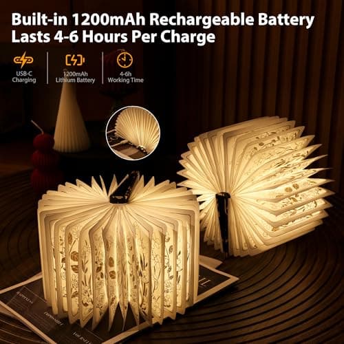 ZBOLE Floral Print Book Light,3-Color Book Lamp Book Lovers Gifts | 1200mAh Portable Foldable Paper Desk Lamp | Night Reading Bookshelf Lamp,Valentine Ambient Lighting Decorations Gifts(Black Gold) - Thumbnail 4