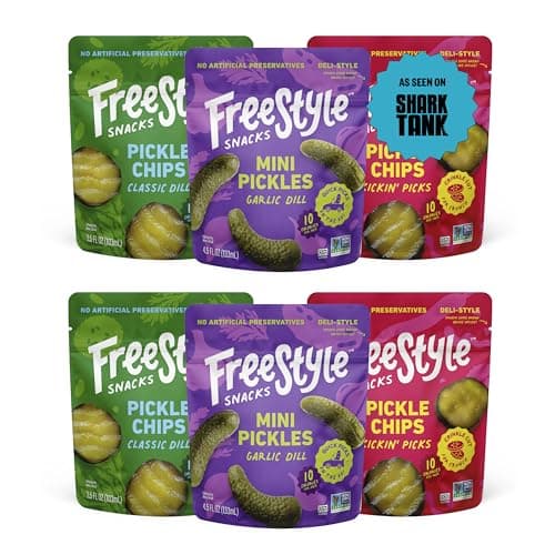 Freestyle Snacks Pickle Variety Snack Packs - 3 Flavors of All Natural, Fresh-Packed Deli-Style Pickles - Non-GMO, Kosher, Gluten-Free, Low Calorie Snacks - 3.5 Ounce (6 Pack) - Image 1