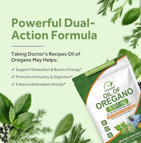 RTMGOB Oil of Oregano Softgels with Black Seed Oil Supplements,2 in 1 Oregano Supplement for Immune Health |Retains High Concentrated Carvacrol & Thymoquinone,Non-GMO-180 Softgels - Thumbnail 4
