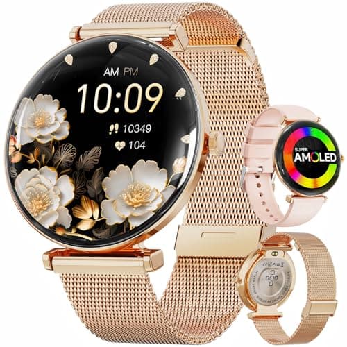 Hwagol Smart Watches for Women with Android iPhone Compatible[Calls/Metal Thin Body],1.43" Micro-Spherical AMOLED Screen,Smart Watch with Sleep/Heart Rate Monitor,Pedometer for Steps Miles