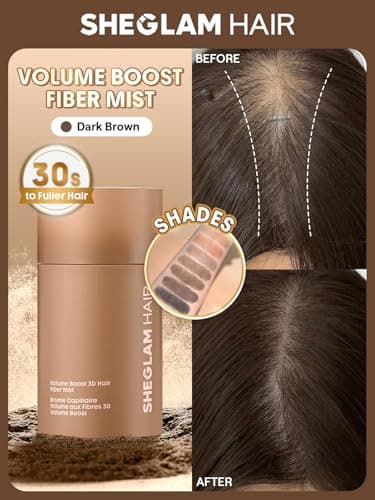 SHEGLAM Ebony Hair Building Fibers 15g, Volume Boost Hair Fiber Mist, Hair Thickening Powder for Thinning Hair, Instant Fuller Hairline & Gray Hair Coverage, 72Hr Long Lasting for Men & Women - Thumbnail 2