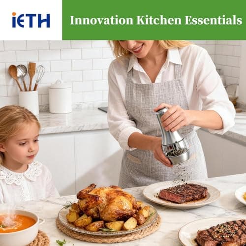 Electric Salt and Pepper Grinder Mill Set, 90ml Rechargeable Automatic Salt and Pepper Shakers with Dusty Tray, LED Lights, 5 Adjustable Coarseness for Kitchen, Outdoor Birthday Gifts for Women Mom - Thumbnail 3