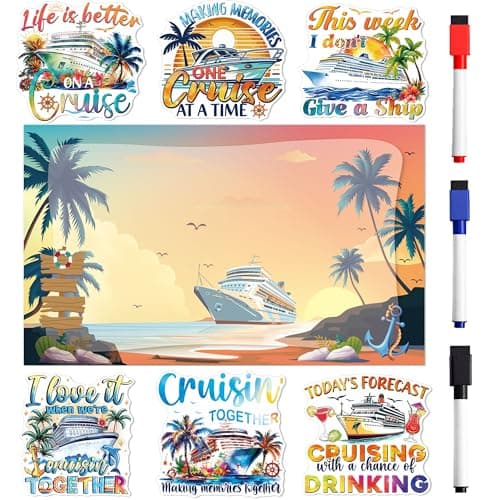Cruise Door Decorations Magnetic, 7 Pcs Tropical Nautical Quote Cruise Magnets, Dry Erase Message Board Magnetic Ship Cabin Door Signs Fridge Magnets Decor with 3 Pcs Pens - Image 1