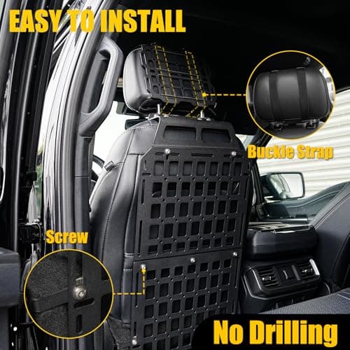 Maxzina Tactical Seat Back & Headrest Molle Panel Compatible with 2015-2025 2026 Ford F150 Tactical Seat Back Organizers Rigid Headrest Molle Panel Storage Shelf for 2024 Ford F-150 Accessories (6PCS) - Thumbnail 4