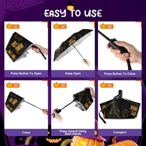 ECOBRELLA Collapsible Travel Umbrella Windproof - Auto Open Close Light Weight Backpack Umbrella Fun Gifts Gothic Decor Bats Umbrellas Adult Men - Thumbnail 4