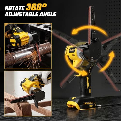 Cordless Belt Sander for Dewalt 20V Battery, 3/8"x13" Mini Detail Sander with 20PCS Belts, 360° Adjustable, LED Display, Finger Sander for Wood, Paint, Metal Rust, DIY (Battery Not Included) - Thumbnail 3