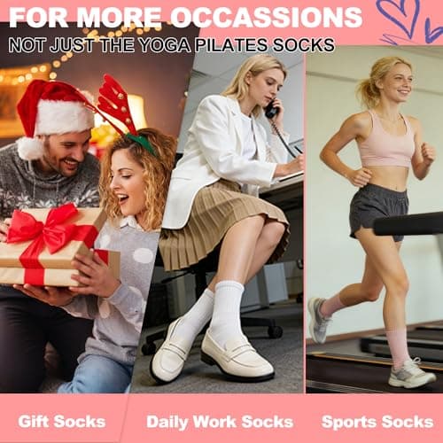 BISOUSOX Pilates Socks Grip Socks, Grippy Sock Woman Yoga Slipper Crew Ankle Non Slip Sticky Barre Ballet Sock Hospital - Thumbnail 6