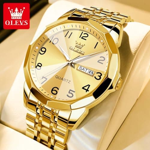 OLEVS Gold Watches for Men Watch Men Luxury Watch for Men Stainless Steel Arabic Numeral Dial Gold Reloj - Thumbnail 2
