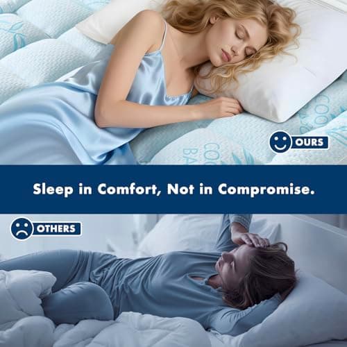 Queen Mattress Topper Viscose Derived from Bamboo,Breathable and Soft Extra Thick Pillow Top Mattress Pad Cover for Back Pain, Deep Pocket Fits 7–21 Inch Mattress (60"x80",Blue) - Thumbnail 4