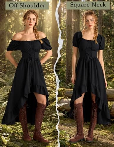 Renaissance Costume Women High Low Summer Corset Dress Black 2XL - Thumbnail 2