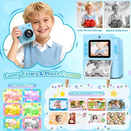 Camera for Kids Instant Print: Toys for Boys Girls Digital Camera That Prints Photos Dual Lens Birthday Gift for Kids Teen Boy Ages 3 4 5 6 7 8 9 10 11 12 Xmas Valentines Gifts Blue - Thumbnail 5