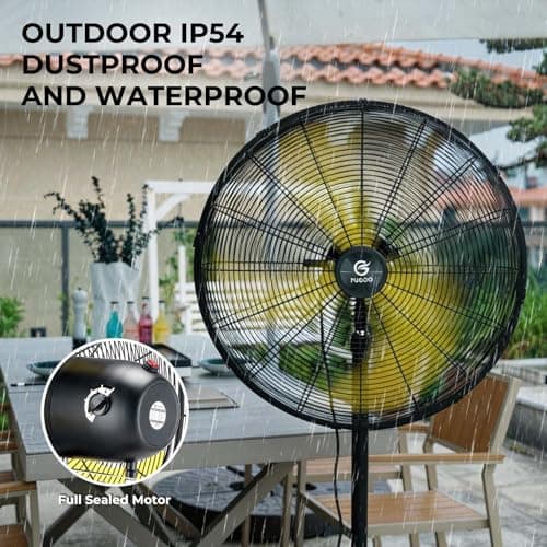 FUGOO 20" Whisper-Quiet Industrial Pedestal Fan - Brushless DC Motor, 4000 CFM Waterproof Heavy Duty Fan with Remote, Energy Efficient for Garage, Warehouse, Patio, Commercial - Thumbnail 5