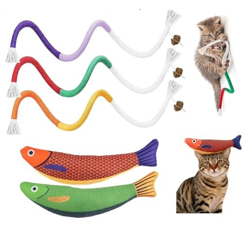 FKKWUOT Cat Chew Rope Toy,Catnip Saury Fish Toys,Cats Interactive Toys for Teeth Cleaning,5Pcs Cat Toys for Indoor Cats with Refillable Natural Catnip（5Pcs Cat Toys） - Image 1