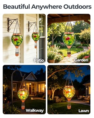 TEYIGARDEN Glass Hot Air Balloon Solar Lantern with Flame - Thumbnail 4