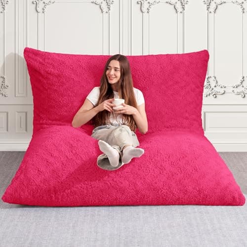 HABUTWAY 4 in 1 Bean Bag Chair, Giant Memory Foam Filling Bean Bag Sofa, Adult Bean Bag Chair, Machine Washable Faux Fur Cover, Bean Bag for Adult (Rose Red) - Thumbnail 3