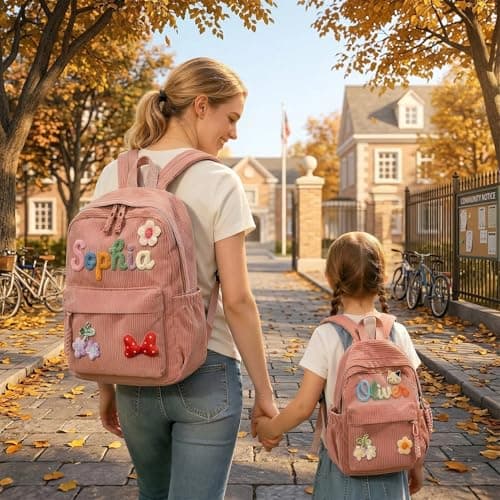 OCFTERY Custom Corduroy Backpacks – Family Matching Set with 3D Name Embroidery, Hand-woven Cotton Rope Handle, Perfect for Birthday Gifts - Thumbnail 2