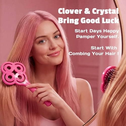 SIMETRA Lucky Hair Brush for Women, 14K Gold Plated Wet Brush Detangling Brush for All Hair Types, Natural Crystal Inlay Boar Bristle Hair brush, Curly Detangler HairBrush for Scalp Massage Gift - Thumbnail 4
