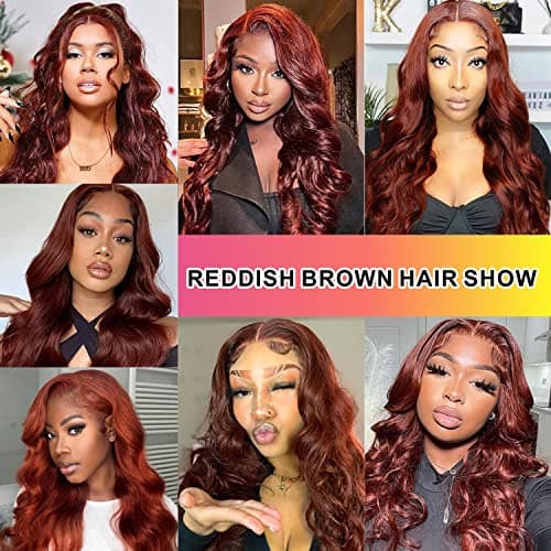 Aaliweya Reddish Brown Lace Front Wigs Human Hair 13x4 Body Wave HD Lace Frontal Wigs for Women Pre Plucked 180 Density Glueless Copper 33b Colored Wig Super Soft 18Inch - Thumbnail 3