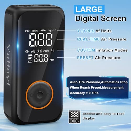 Tire Inflator Portable Air Compressor,Cordless Bike Pump with Digital Pressure Gauge&LED Light,150PSI Car Inflation with Auto Shutoff Function,Portable Air Pump for car ,Motorcycles ,Bikes, Balls - Thumbnail 4