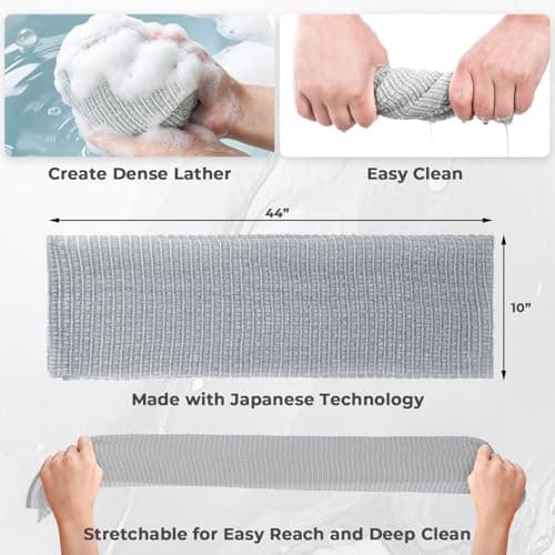 Back Scrubber for Shower and Dead Skin Removal, Exfoliating Body Scrubber for Smooth Skin Japan Washcloth for Shower & Bath, Versatile Body Scrub Towel, Ideal for Skincare, Grey Super Hard - Thumbnail 5