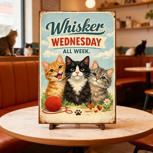 Whisker Wednesday All Week Vintage Tin Sign Funny Cat Wall Decor Retro Kitten Illustration Metal Plaque Cute Animal Art Home Office Wall 8x12 Inch Pre Drilled Holes - Thumbnail 2