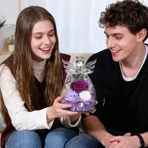Gifts for Women Preserved Rose Forever Flower Eternal Roses in Glass Angel Figurines Fresh Flowers for Delivery Prime Christmas Birthday Gift for Mom Her Wife Grandma on Valentines Day Anniversary - Thumbnail 4