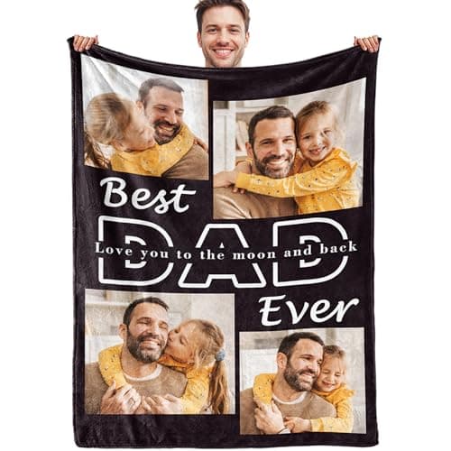 Corissy Personalized Fathers Day Blankets Gifts, Custom Blanket with Picture Text, Customized Flannel Tapestry for Dad Husband Grandpa Boyfriend