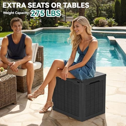 YITAHOME 30 Gallon Outdoor Storage Box, Small Water Resistant Resin Deck Box, Indoor Outdoor Lockable Rattan Storage Container for Patio, Garden, Cushions, Tools, Equipment (Black) - Thumbnail 3